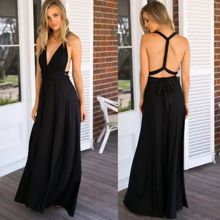 Robe Longue Dos Croisé pour Femme de Soirée Fluide Sans Manches