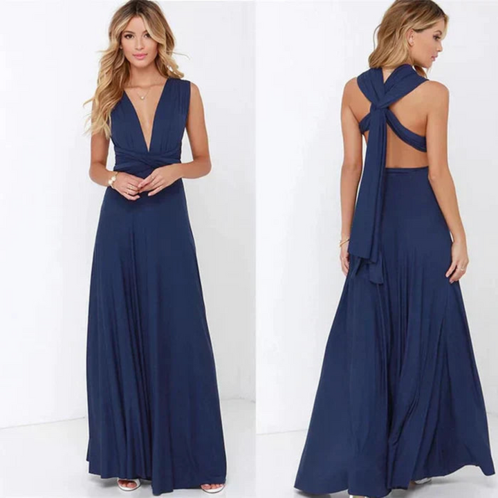 Robe Longue Dos Croisé pour Femme de Soirée Fluide Sans Manches