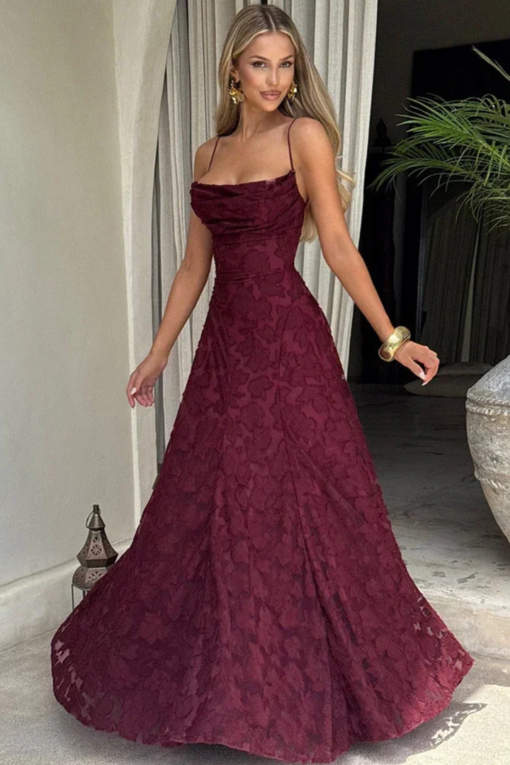 Robe Longue Femme en Dentelle à Bretelles Fines et Dos Croisé
