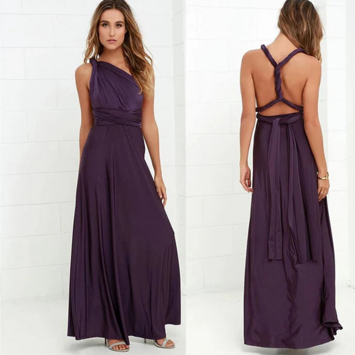 Robe Longue Dos Croisé pour Femme de Soirée Fluide Sans Manches