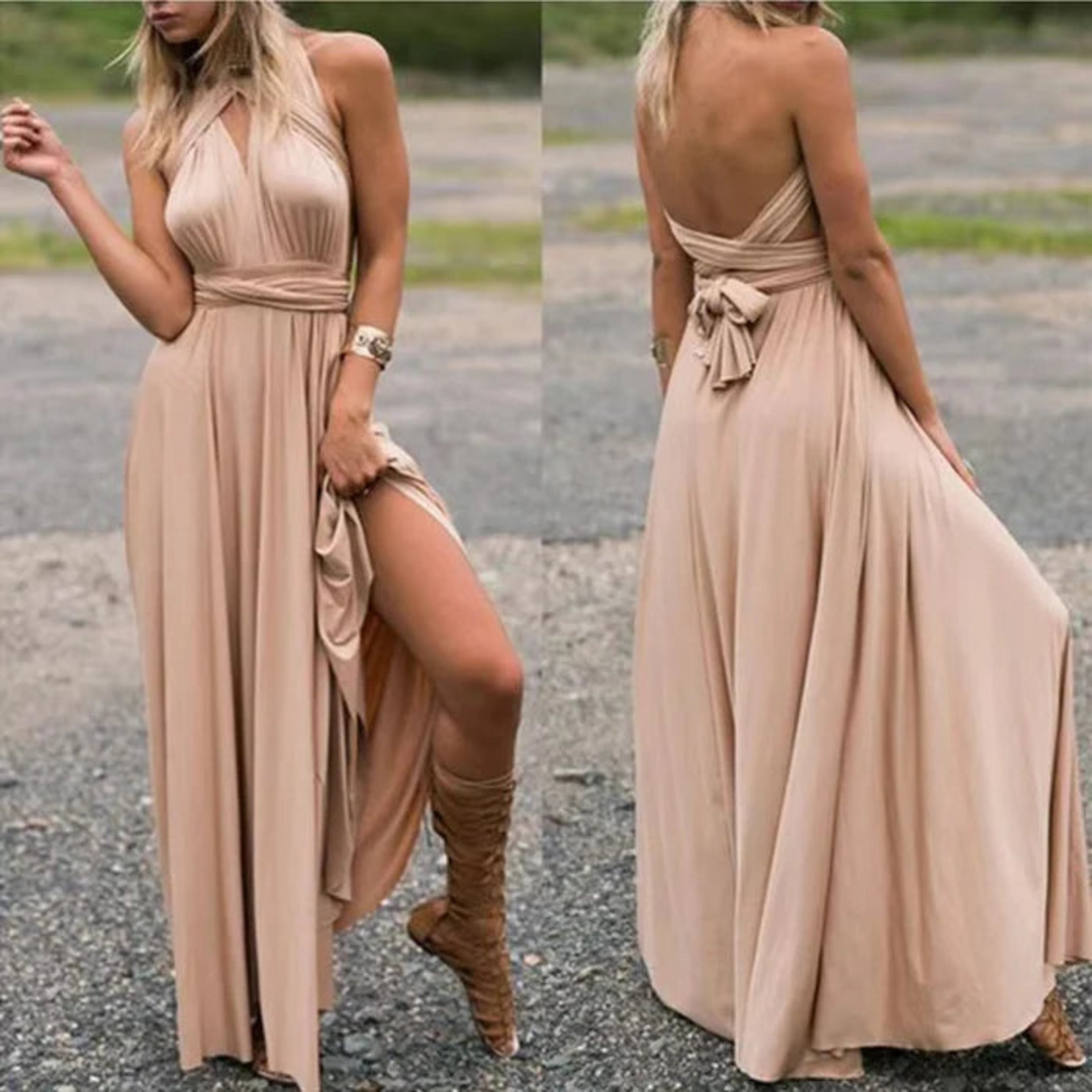 Robe Longue Dos Croisé pour Femme de Soirée Fluide Sans Manches