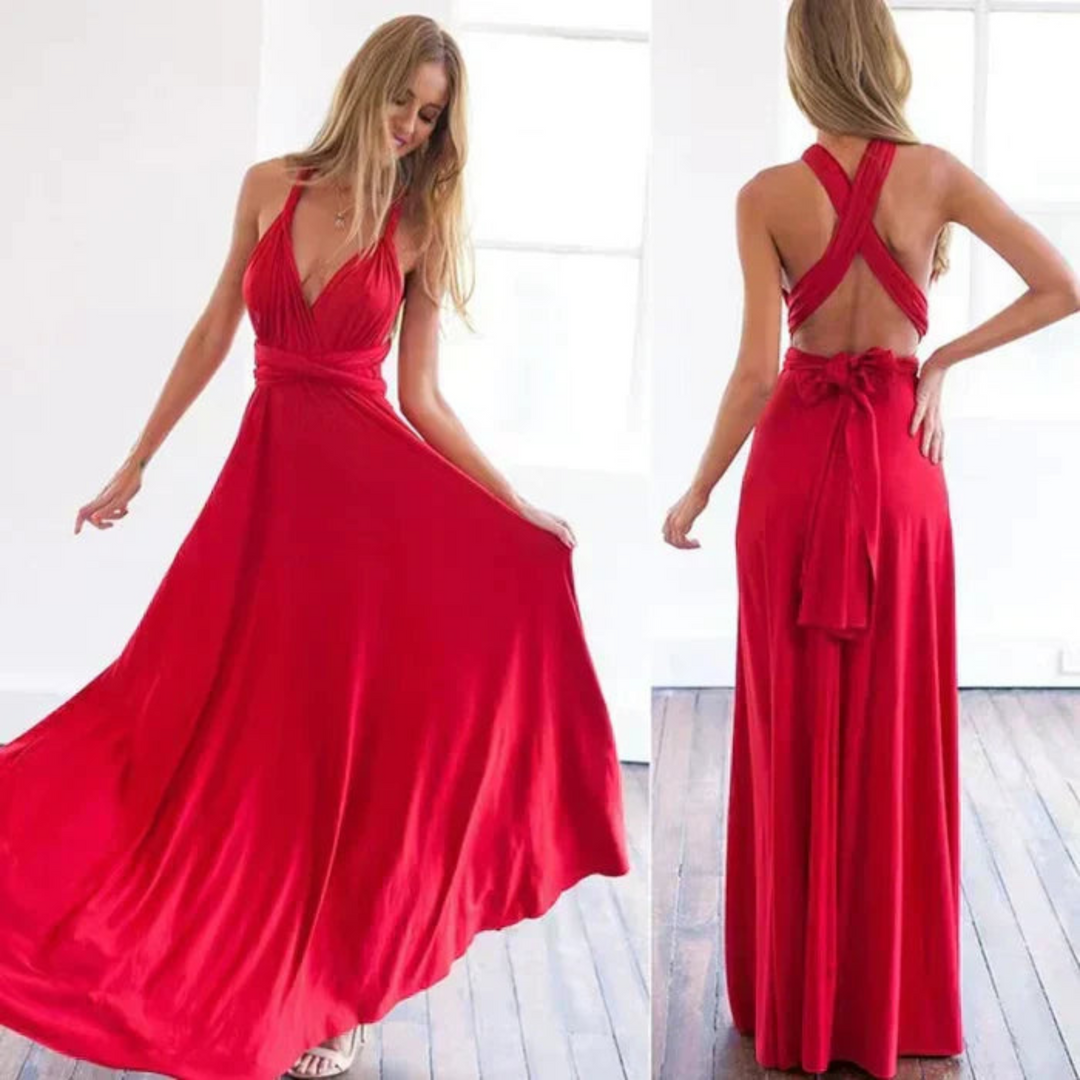 Robe Longue Dos Croisé pour Femme de Soirée Fluide Sans Manches