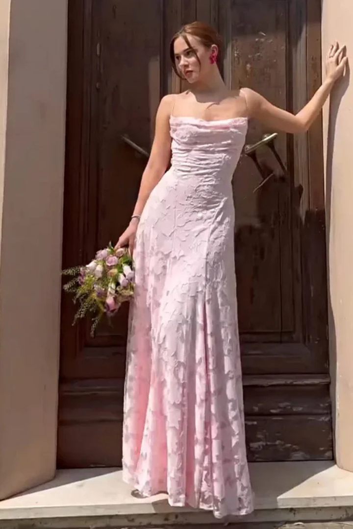 Robe Longue Femme en Dentelle à Bretelles Fines et Dos Croisé