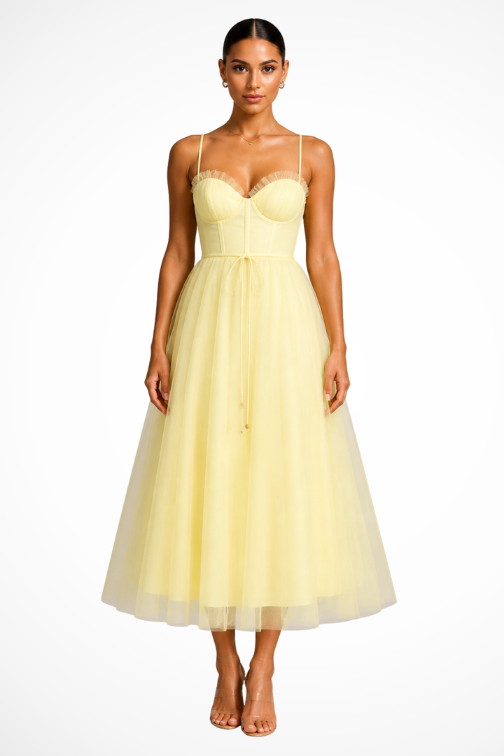 Robe Midi Bustier en Tulle Élégante pour Femme