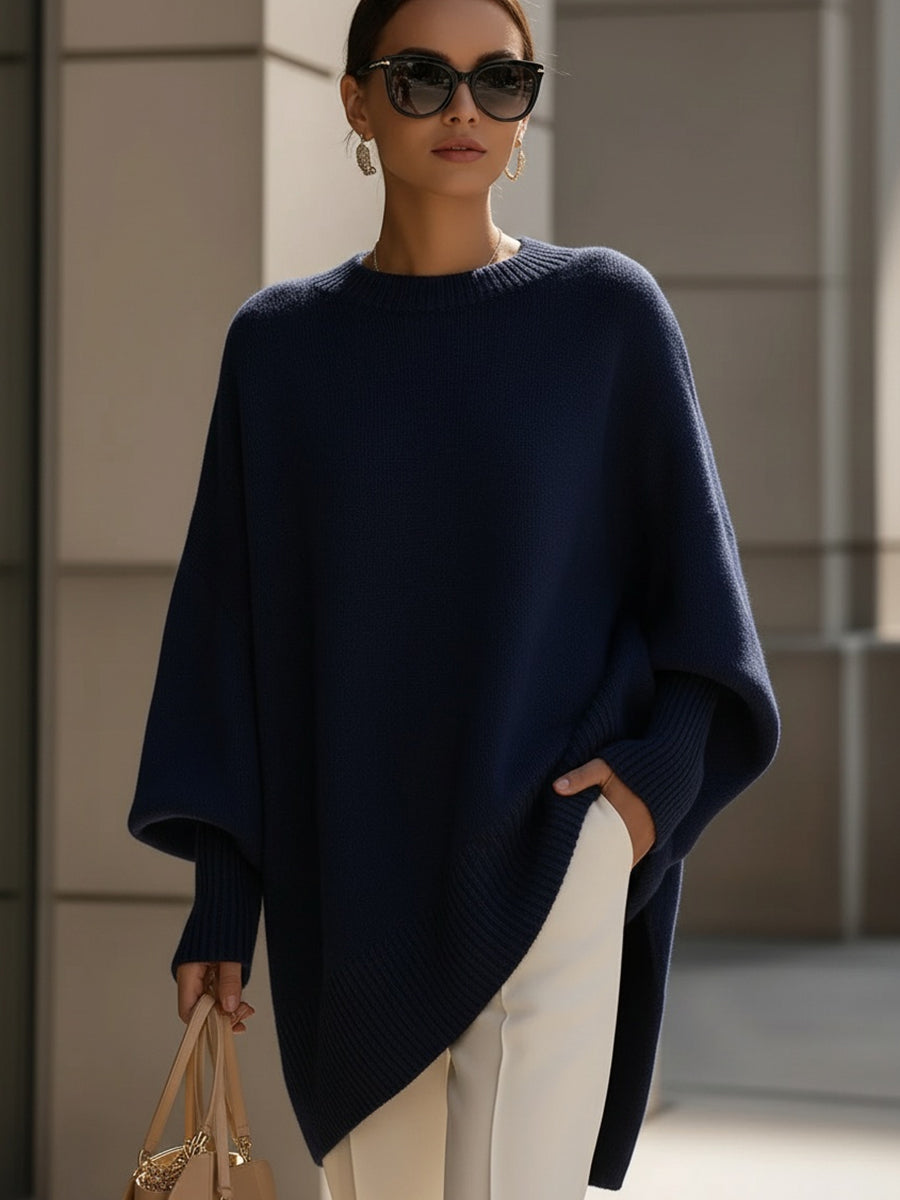 Maglione asimmetrico da donna in maglia con scollo rotondo