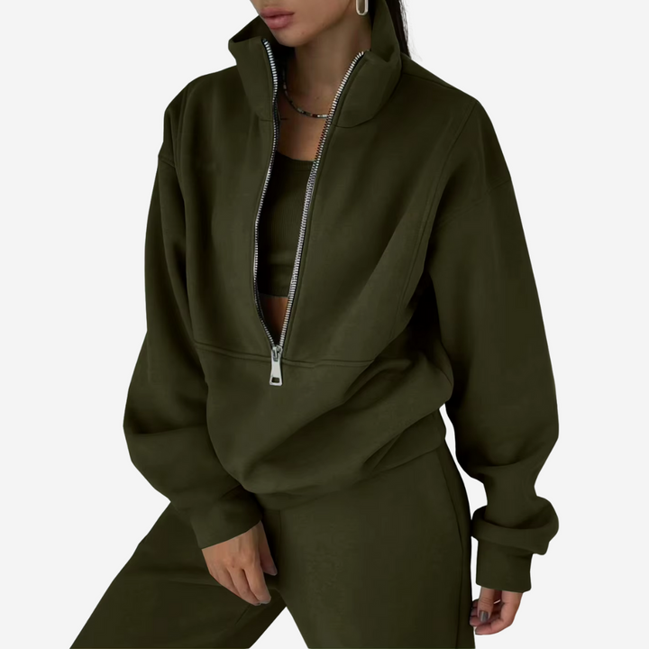 Ensemble de Survêtement en Polaire à Demi-Zip Pour Femme