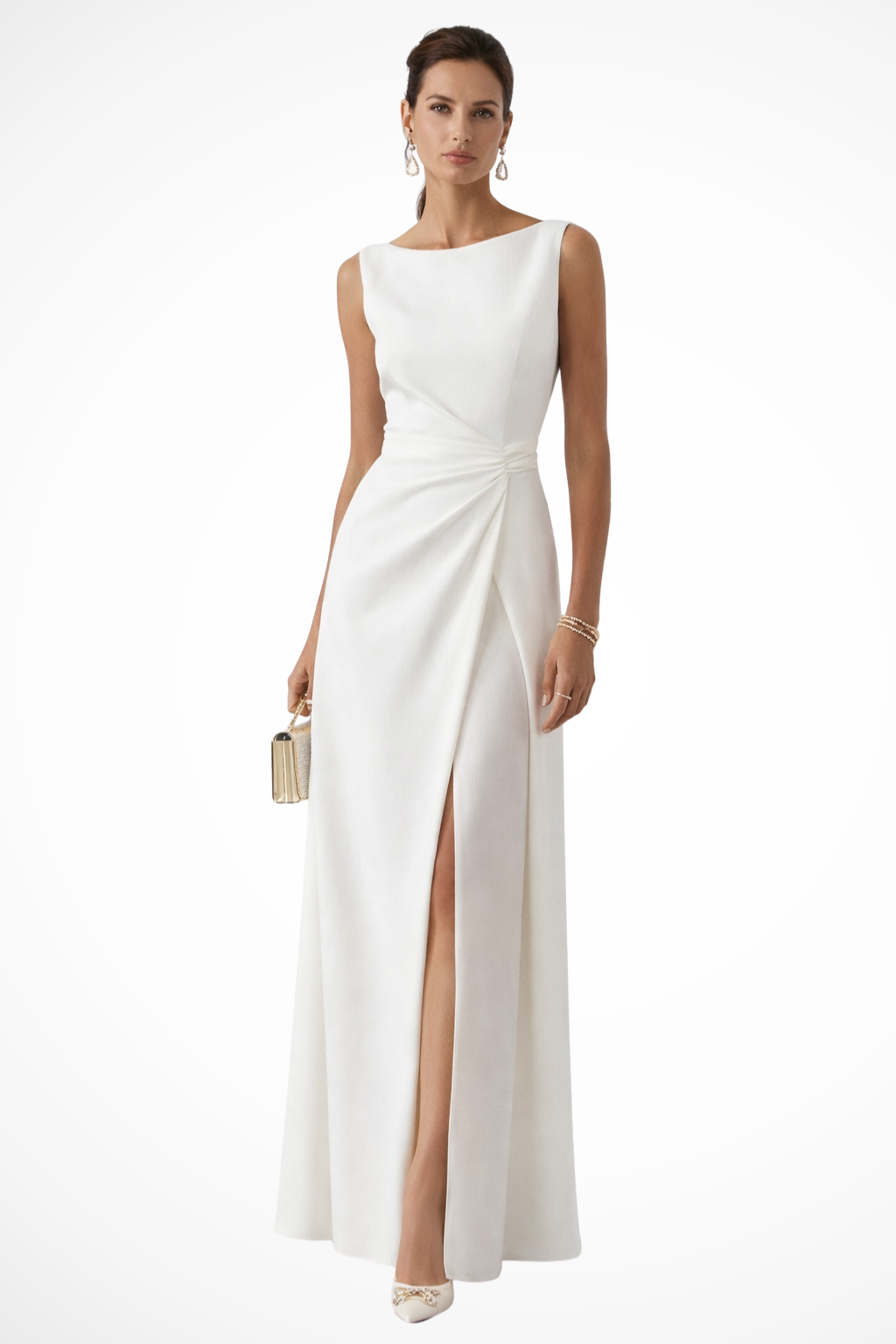 Robe Longue Élégante Femme à Fente Coupe Sophistiquée et Taille Drapée