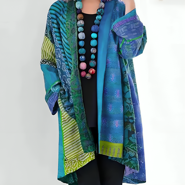 Kimono lungo bohémien da donna con stampa patchwork
