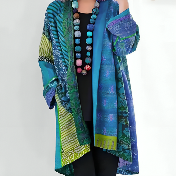Kimono lungo bohémien da donna con stampa patchwork