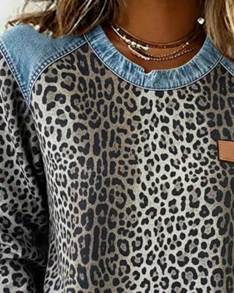 Sweatshirt Patchwork Léopard pour femme