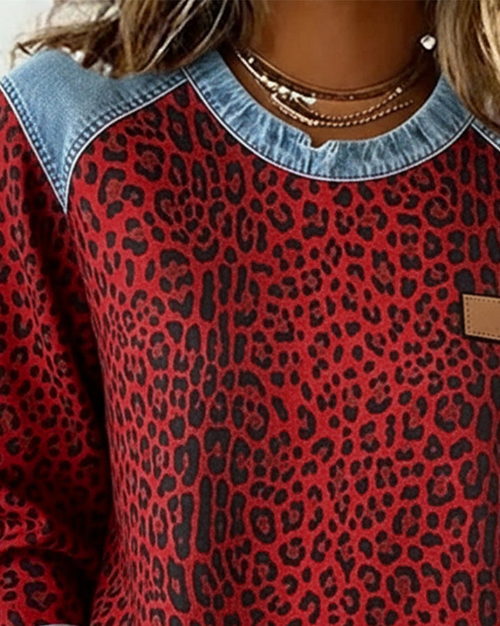 Sweatshirt Patchwork Léopard pour femme