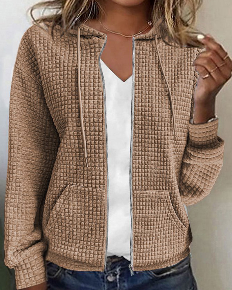Felpa con cappuccio e zip testurizzata da donna, casual