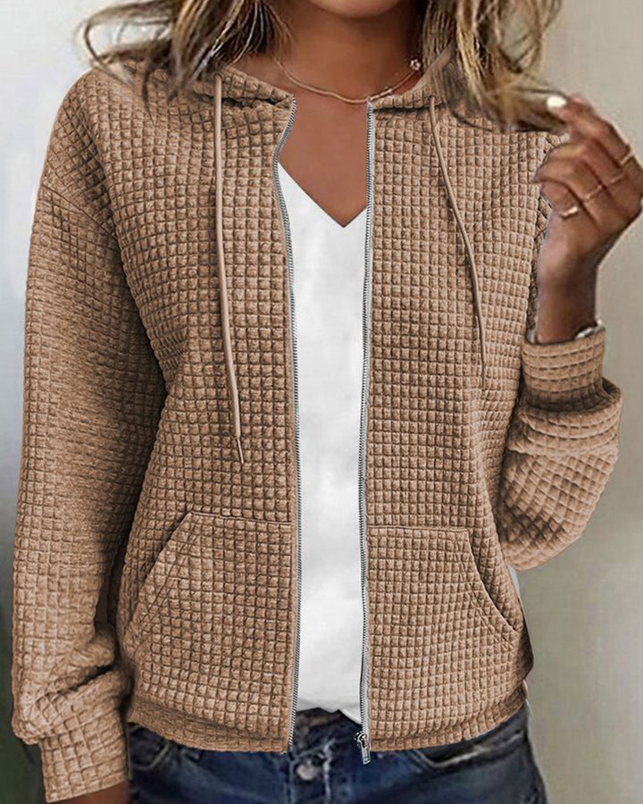 Felpa con cappuccio e zip testurizzata da donna, casual