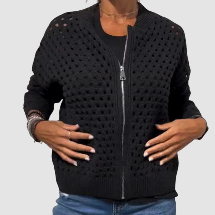 Cardigan traforato con cerniera da donna e versatile