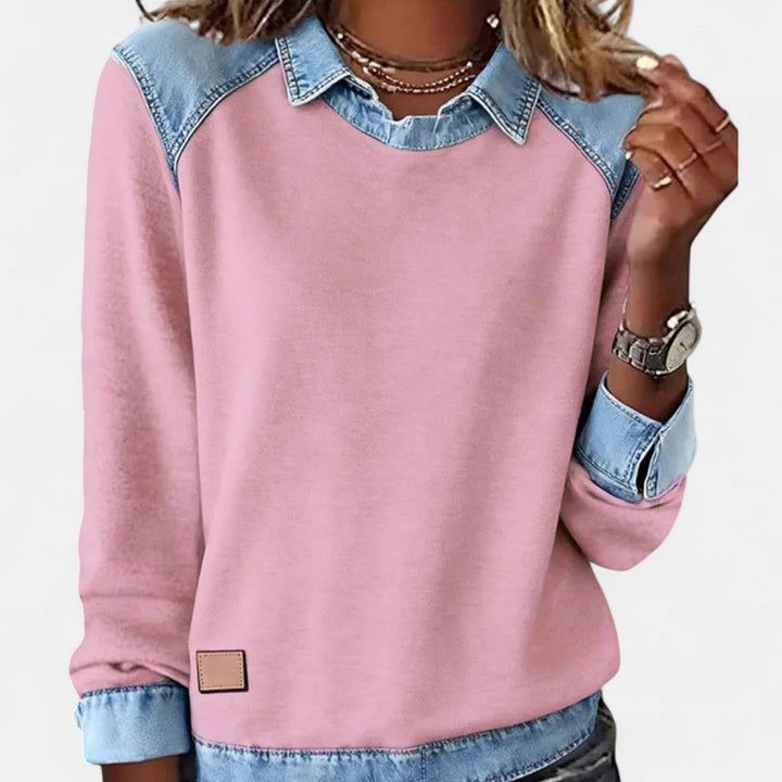 Suéter para mujer con efecto superpuesto, cuello y mangas largas