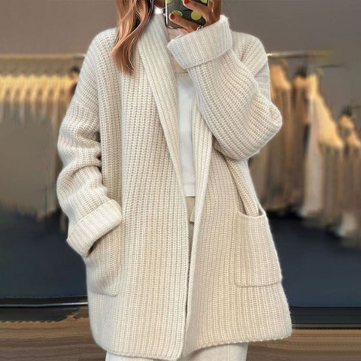 Cardigan Long Femme en Maille Ouvert Oversize avec Poches