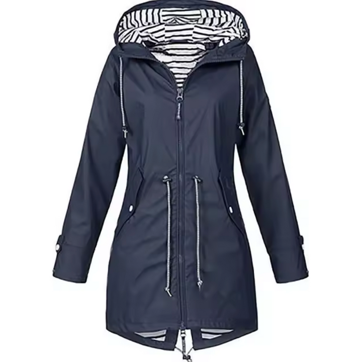 Parka da donna lunga impermeabile con cappuccio e vita regolabile