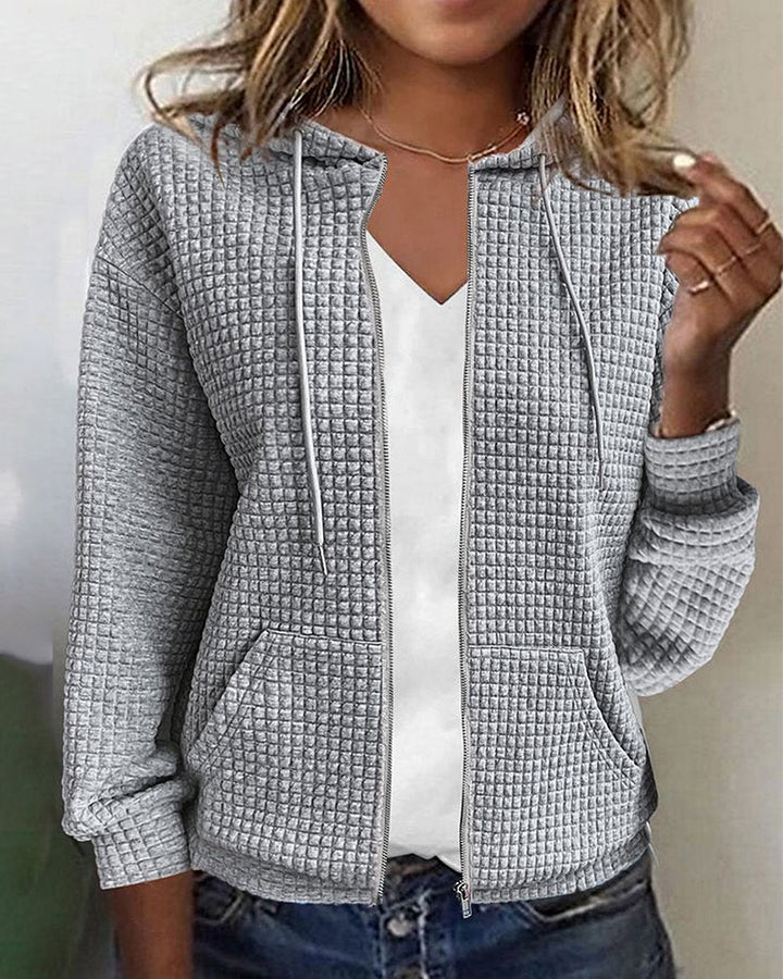 Felpa con cappuccio e zip testurizzata da donna, casual