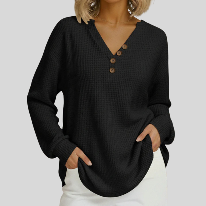Pull Gaufré à Col en V Pour Femme