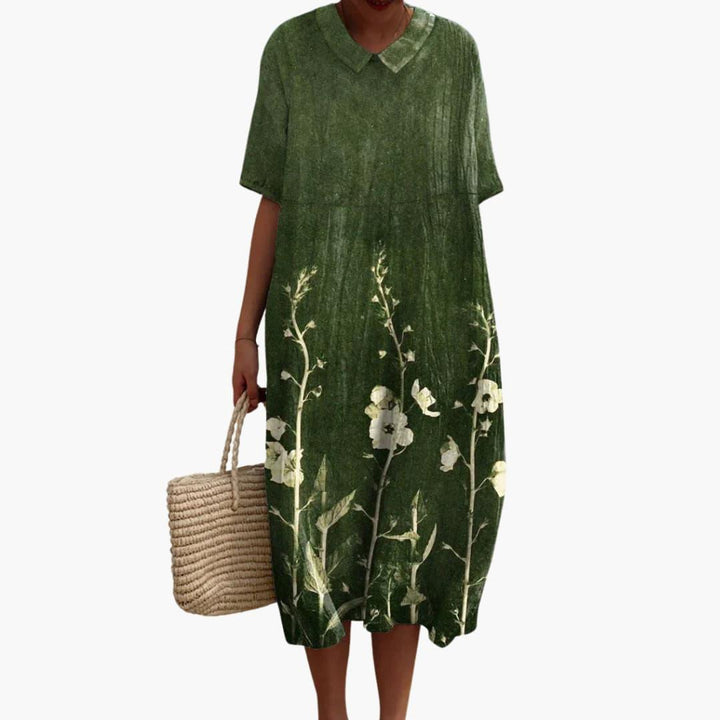 Robe Midi Femme Ample à Imprimé Floral avec Col en V