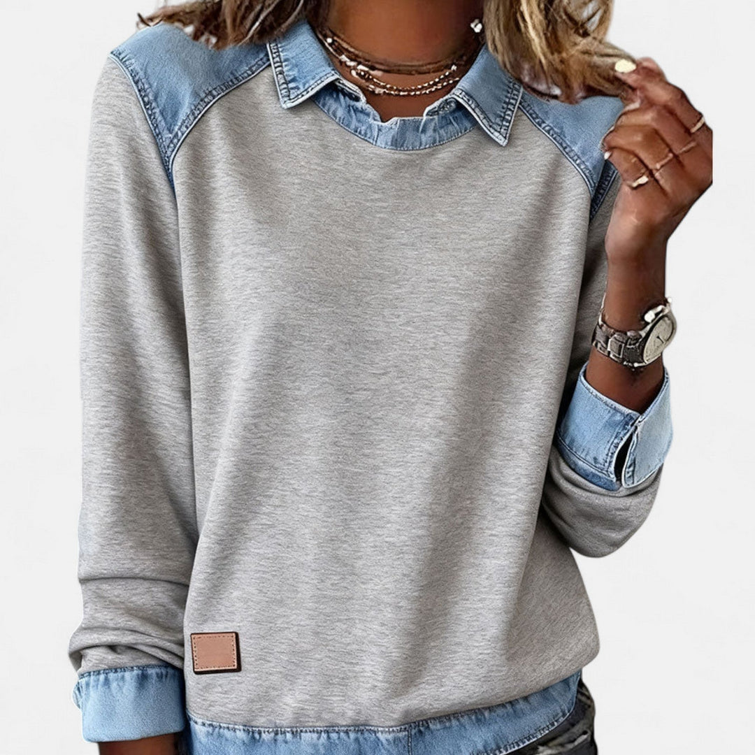 Suéter para mujer con efecto superpuesto, cuello y mangas largas