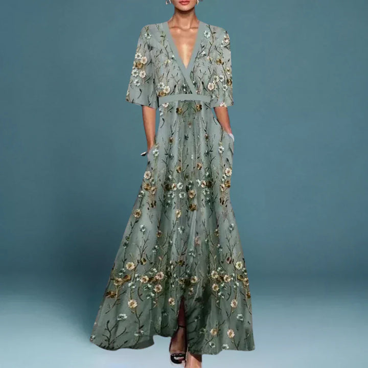 Elegantní maxi květinové šaty s hlubokým výstřihem