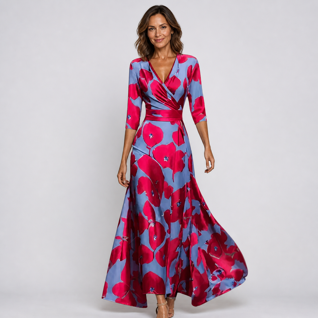 Robe Longue Fleurie Cache-Cœur Élégante pour Femme