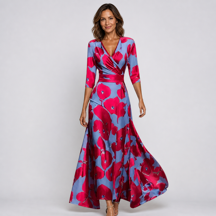 Robe Longue Fleurie Cache-Cœur Élégante pour Femme