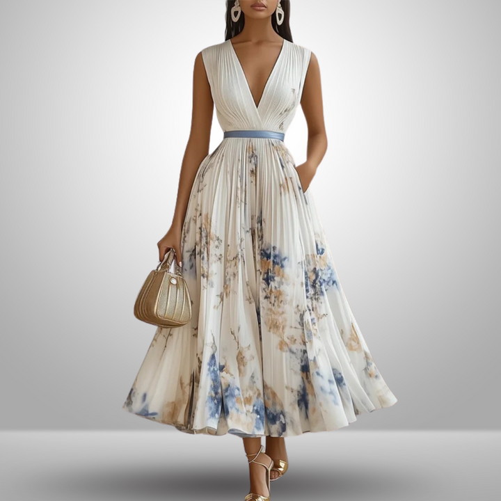 Robe longue plissée sans manches femme