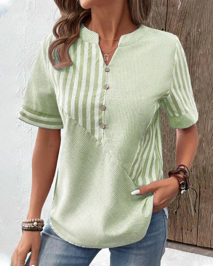 Casual Women's Blouse with Patchwork Striped Collar