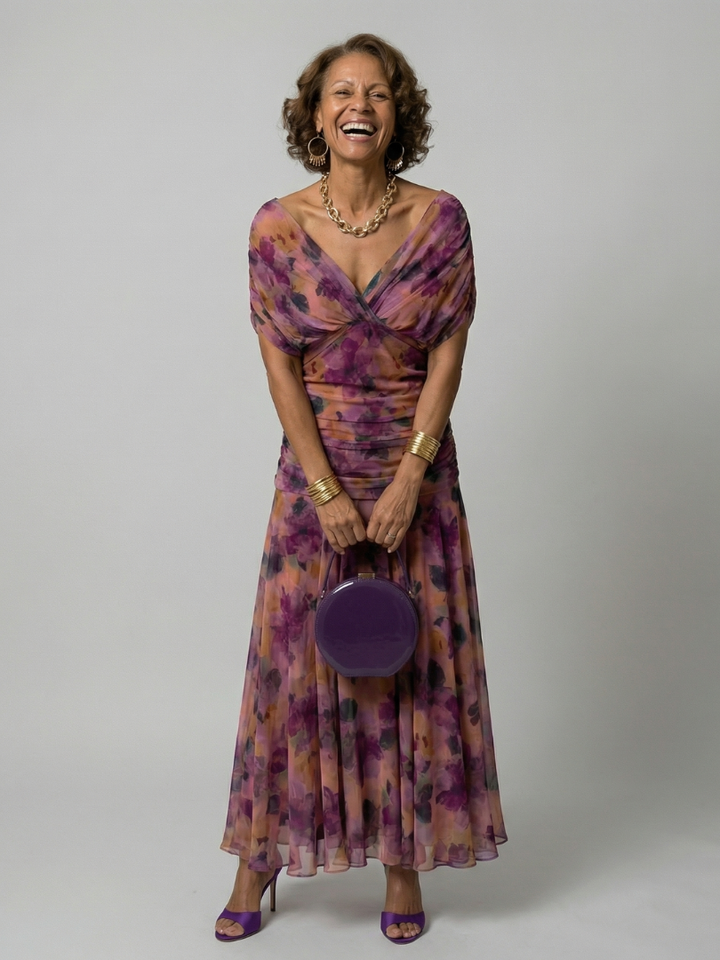 Vestido largo para mujer con escote drapeado