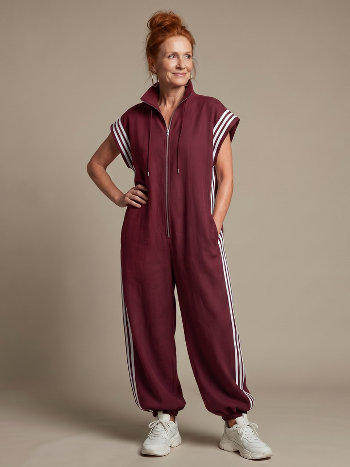 Mono para mujer de corte con cremallera y rayas deportivas