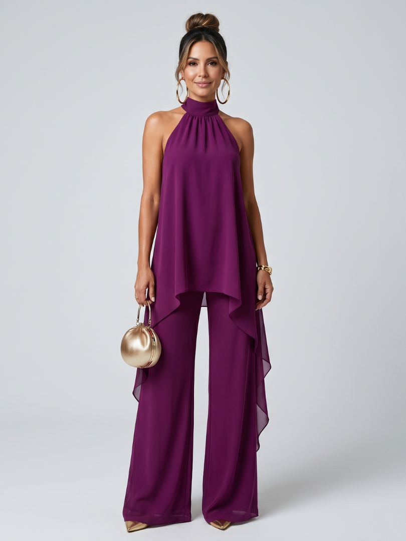 Completo donna 2 pezzi con collo halter e pantaloni larghi
