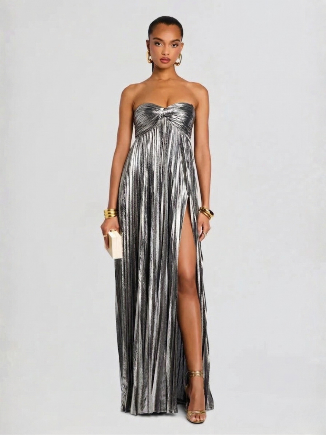 Robe Longue Plissée Bustier pour Femme de Soirée à Fente Haute