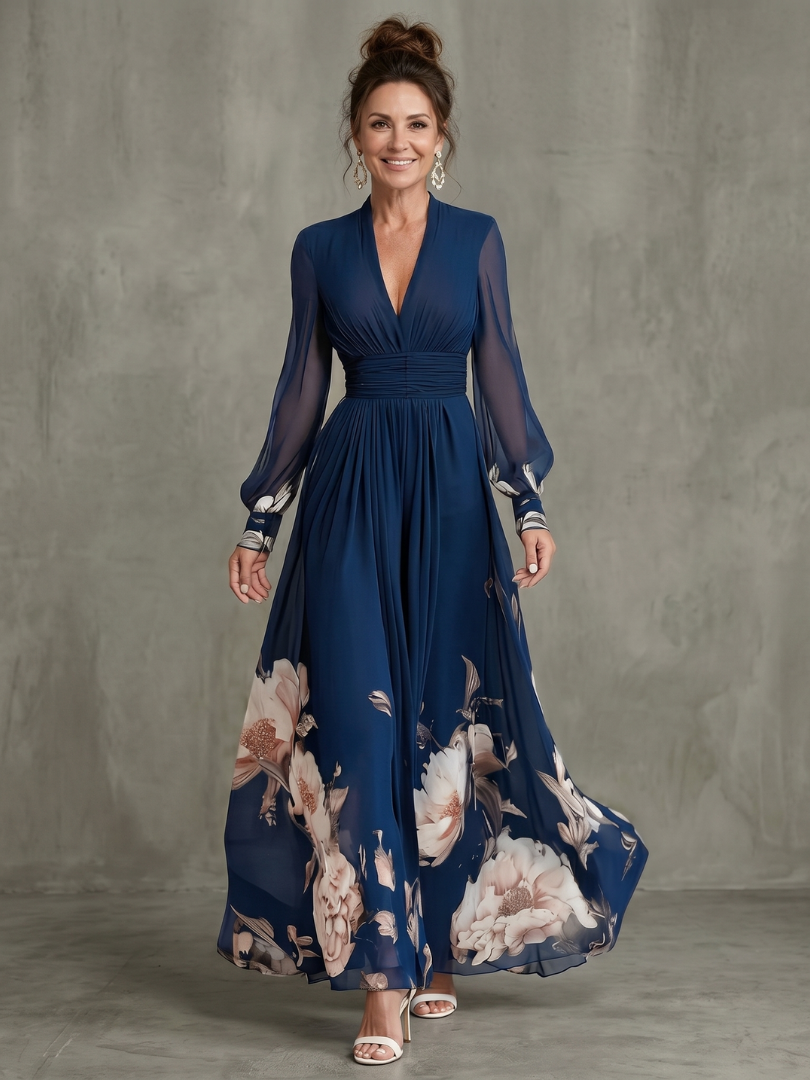Robe Maxi Plissée Manches Voile pour Femme
