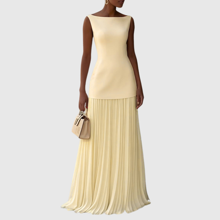 Robe Longue Plissée Élégante Sans Manches Pour Femme