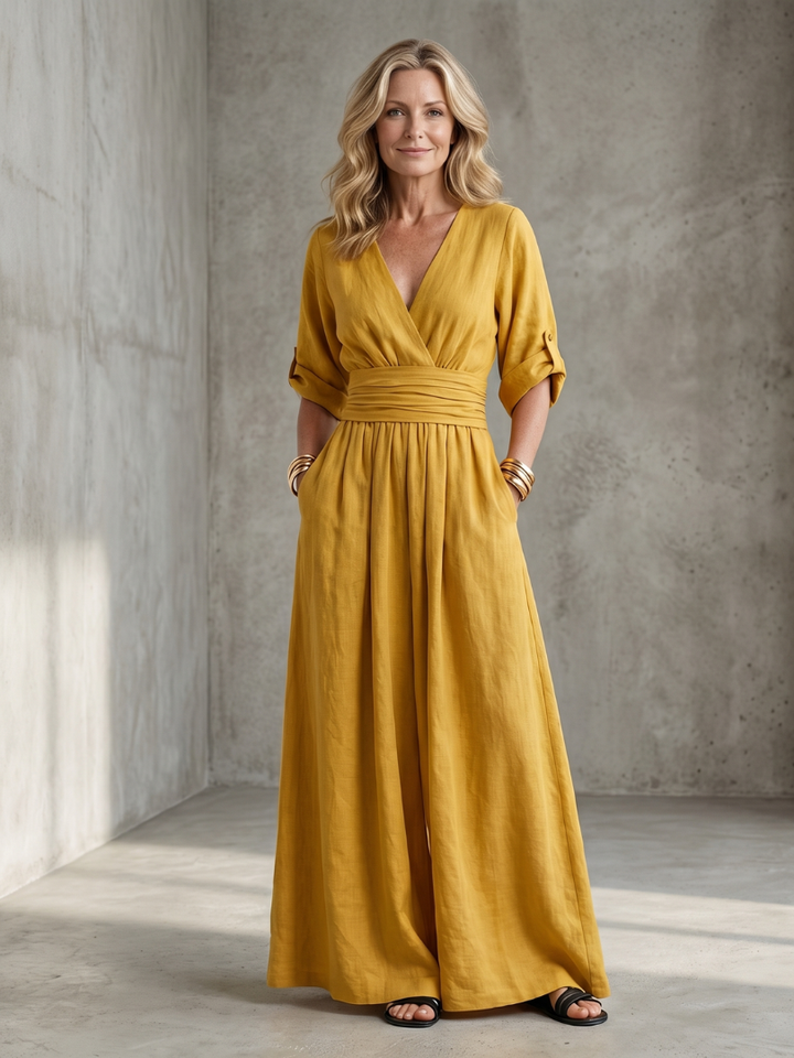 Robe Combinaison Femme à Décolleté Croisé et Jambes Amples
