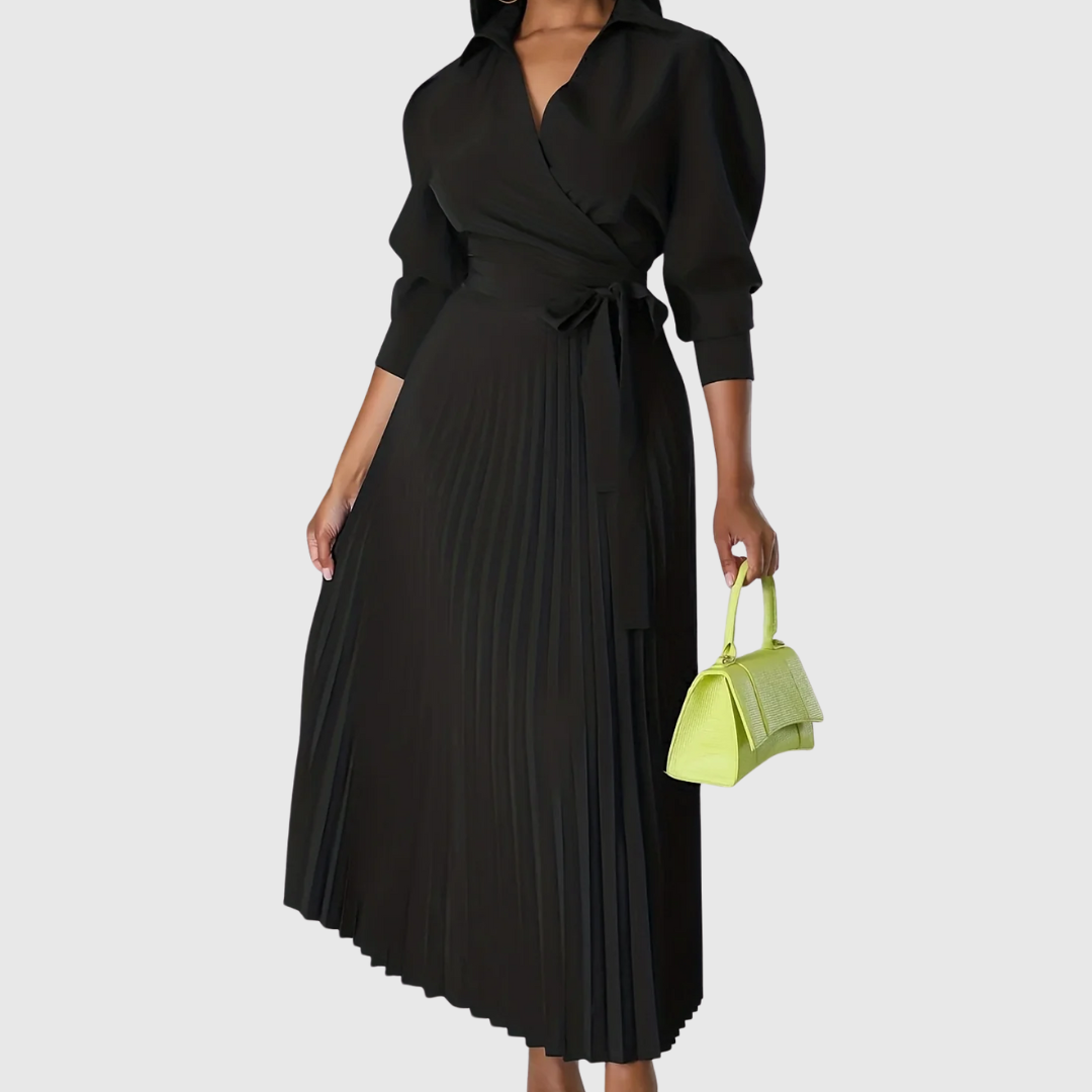 Robe Longue Cache-Cœur Femme Plissée avec Ceinture à Nouer