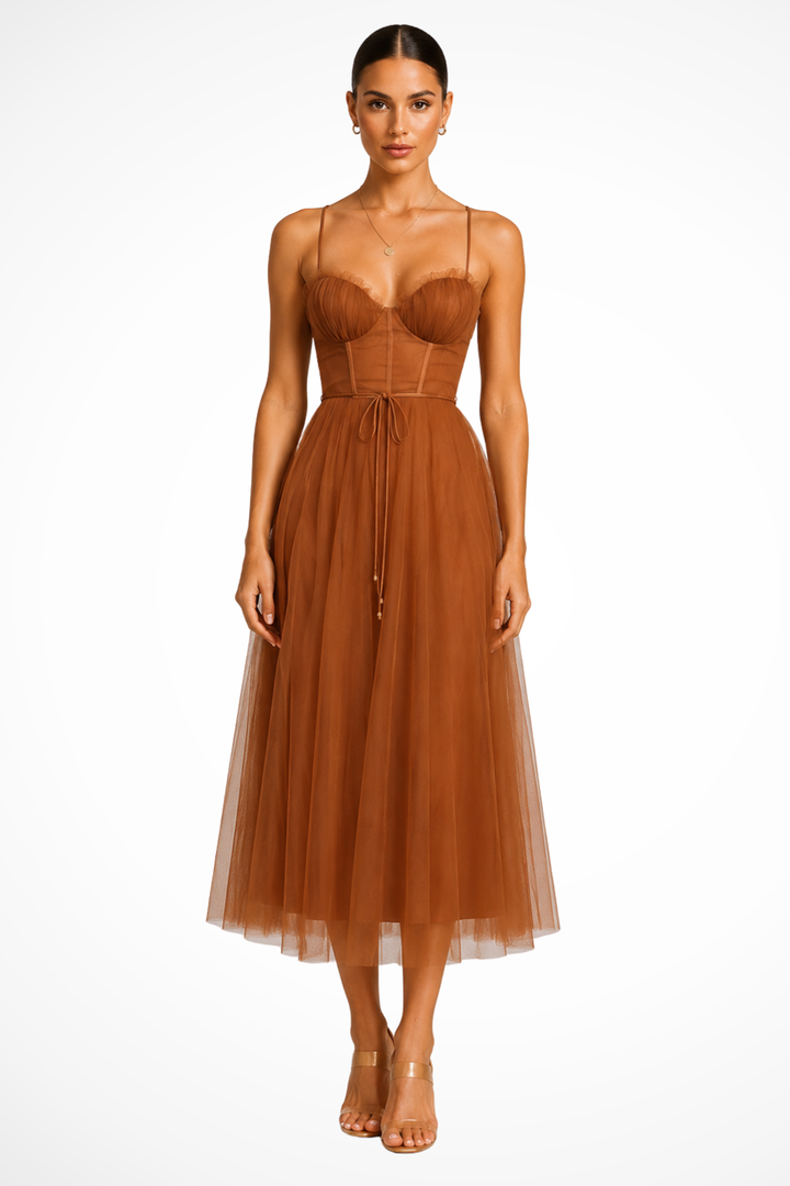 Robe Midi Bustier en Tulle Élégante pour Femme