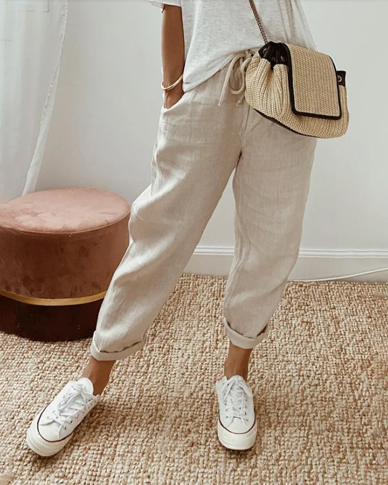 Pantaloni da donna alla caviglia con vita con coulisse
