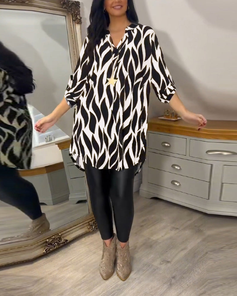 Blouse Ample Pour Femme à Col en V et Manches Trois-Quarts
