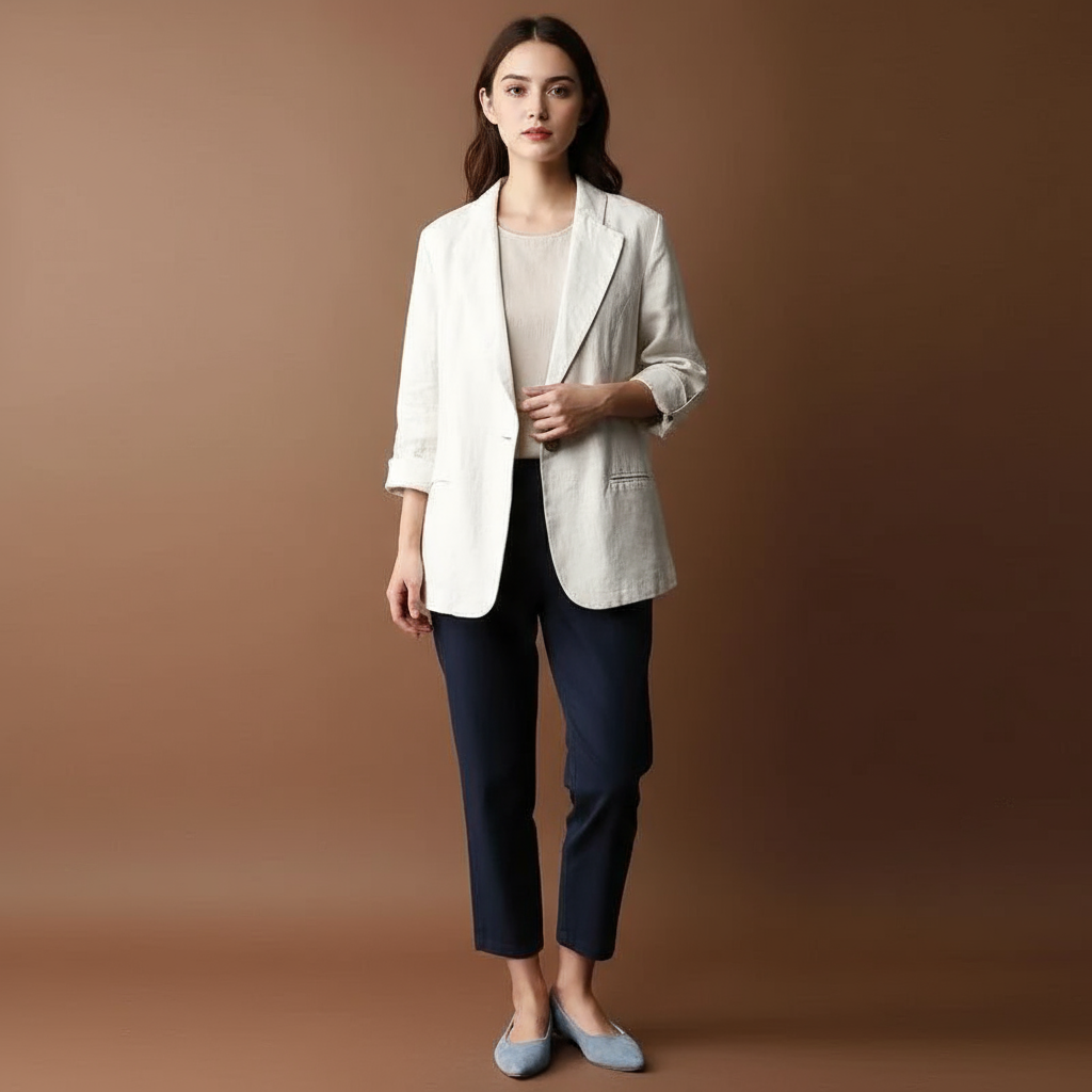 Blazer Femme à Bouton Unique et Poches