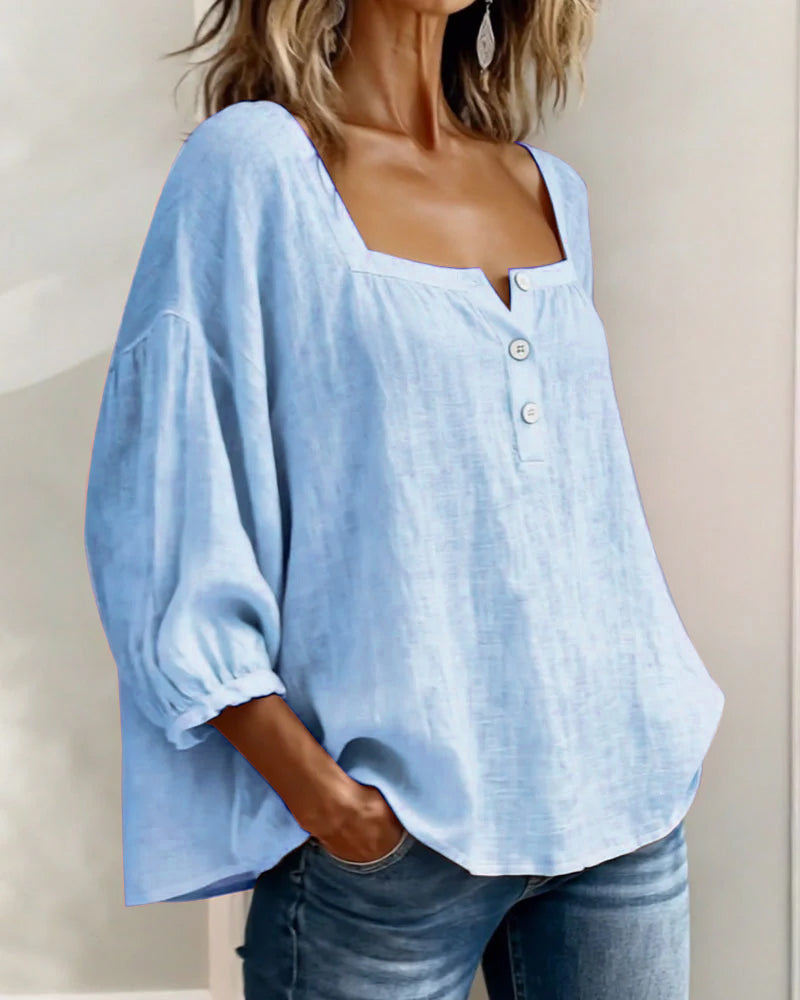 Blusa donna con scollo quadrato e maniche a sbuffo