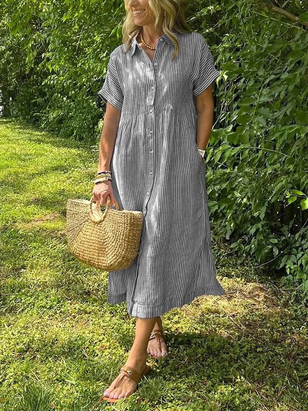 Vestido midi a rayas con botones para mujer
