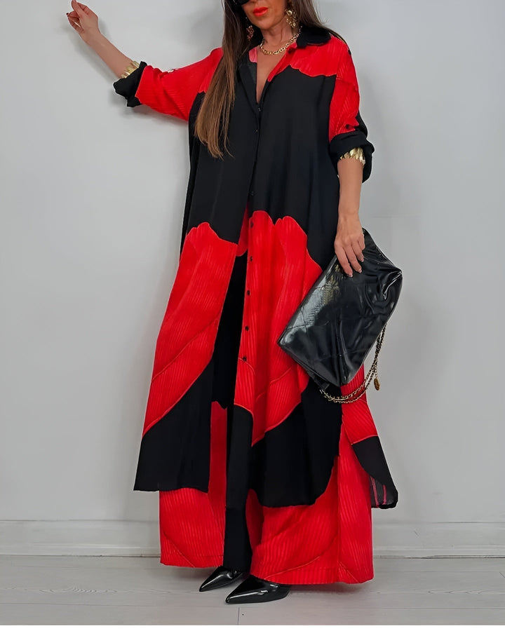 Bohémská dámská dvoudílná sada s lehkým kimono a širokými kalhotami