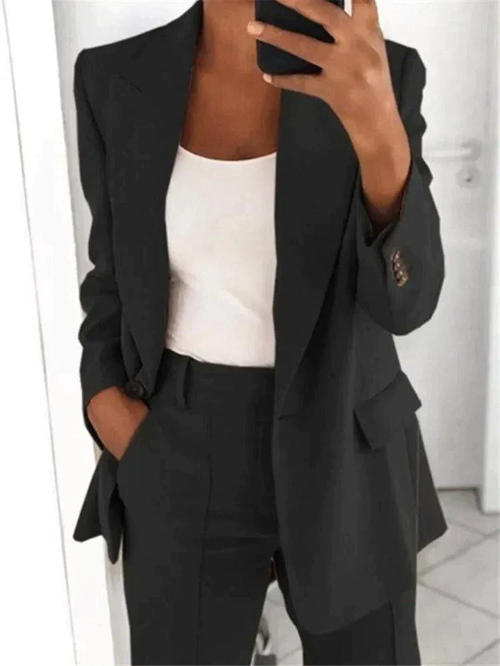 Tailleur Femme 2 Pièces Blazer Long et Pantalon Taille Haute