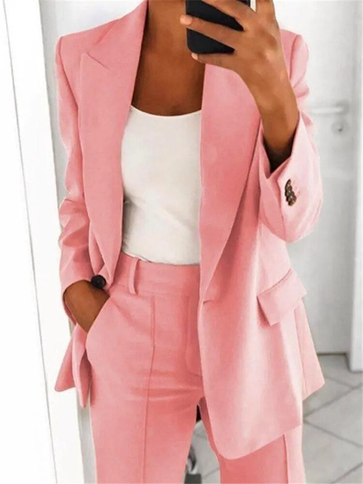 Tailleur Femme 2 Pièces Blazer Long et Pantalon Taille Haute