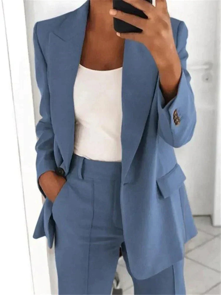 Tailleur Femme 2 Pièces Blazer Long et Pantalon Taille Haute