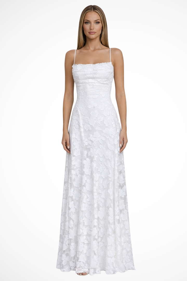 Robe Longue Femme en Dentelle à Bretelles Fines et Dos Croisé