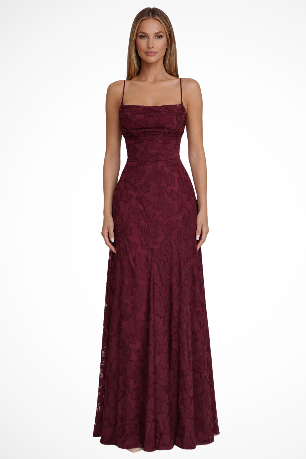 Robe Longue Femme en Dentelle à Bretelles Fines et Dos Croisé